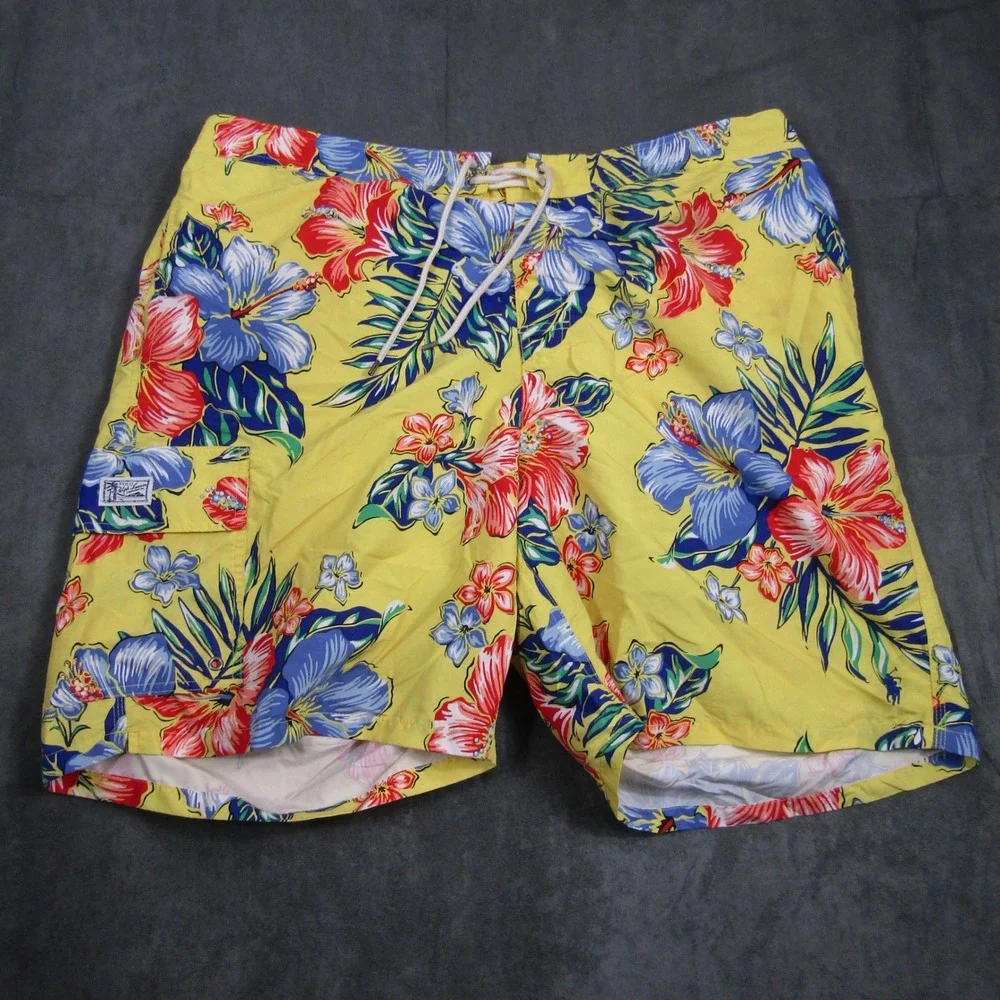 Polo Ralph Lauren Swim Trunks Mens 2XB Yellow Hibiscus Floral Board Shorts